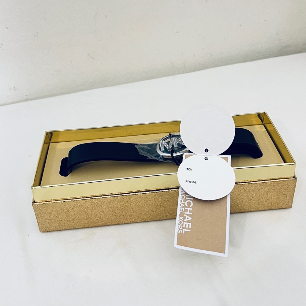 Michael Kors Womens Black Leather Belt Gold Buckle (S/M) - Picture 6 of 10